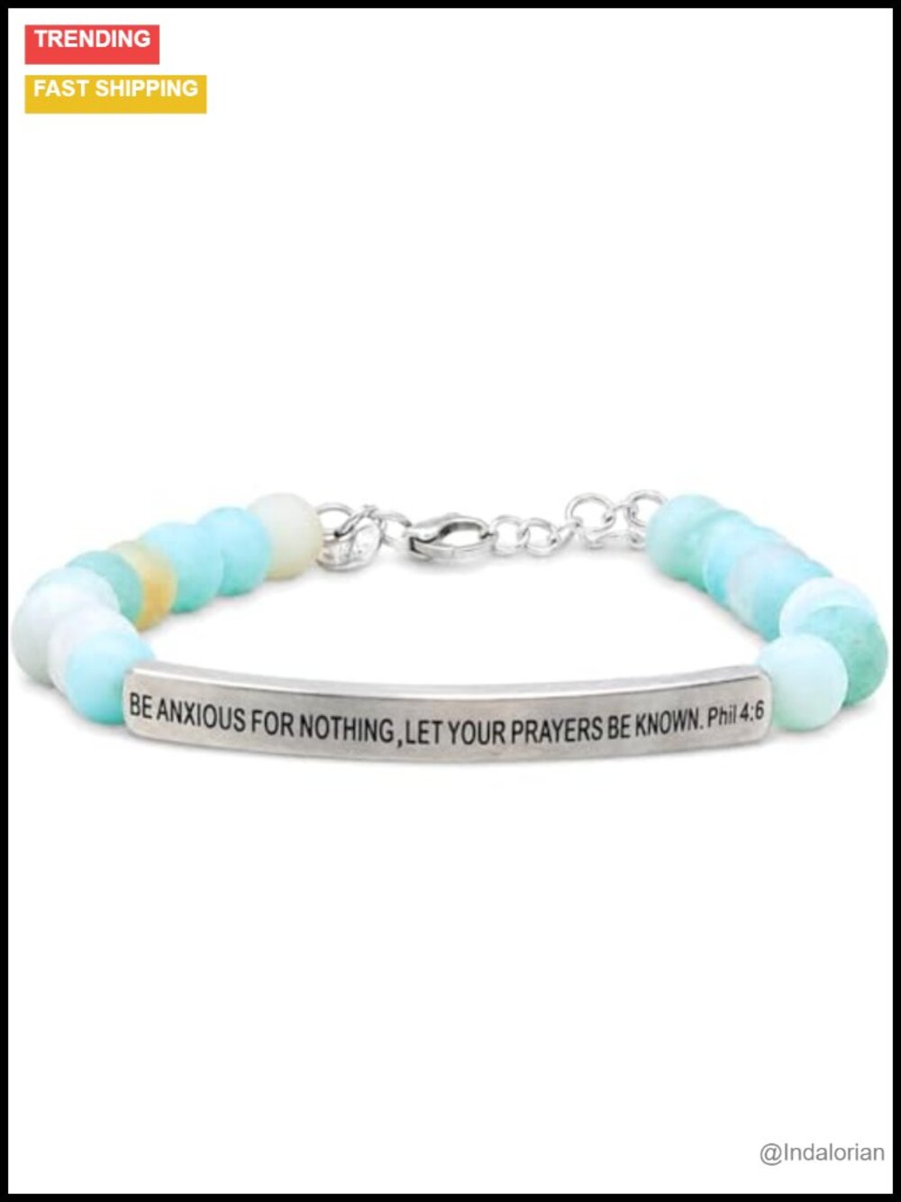 Be Anxious for Nothing Christian Bracelet, Natural Amazonite Gemstone Stretch